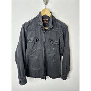 SuperDry Commodity Edition 40Cm Large Black Denim Distressed Button Shirt